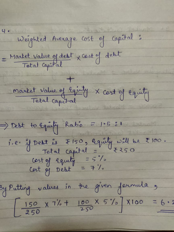 weighted Average cost of capital : - Market value of debt Total co debt x cost of debt market value of Egin Total capital Deb