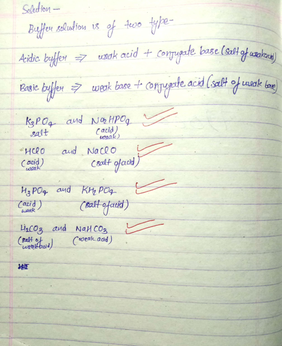 Sobretion - Buffer solution is of tego type- Acidic beffer z7 usak acid + conjugate base (salt of urakoen) Basie beffe = weak