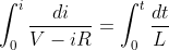 \int_{0}^{i} \frac{di}{V-iR}=\int_{0}^{t}\frac{dt}{L}