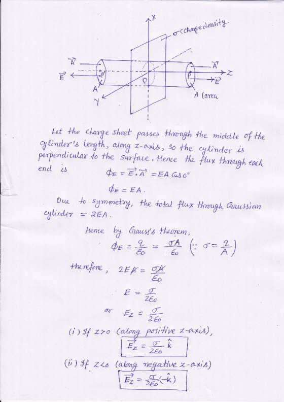 AX 7oCcharge density Et A (area Let the charge sheet passes through the middle of the cylinders length, along Z-axis, so the