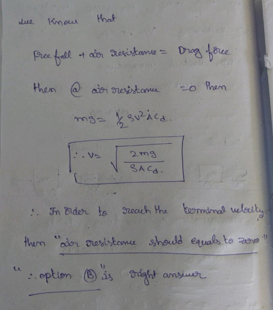 due know that free fall of oor resistance - Drag force then @ our resistance to then mga / sv²Aca. 2mg V SACO. : In order to