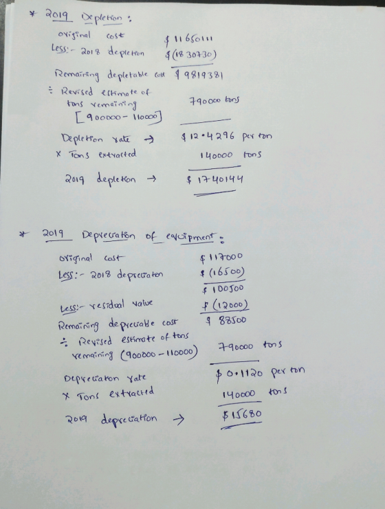 * 2019 Depletion : original cost $ 11 65om Less - 2018 depletion & (1830730) Remaining depletable cost $9819381 Revised estim