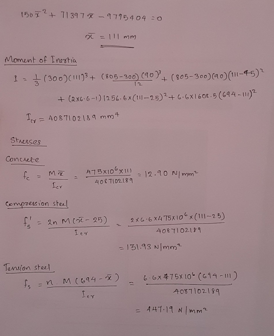 15072+ 71397 X - 97954 04 = 0 ł = 11 mm Moment of Inertia 1 (300) (41193+ (805-300) (90)+ (805-300) (90) (11-45)? + (2x6:6-1)