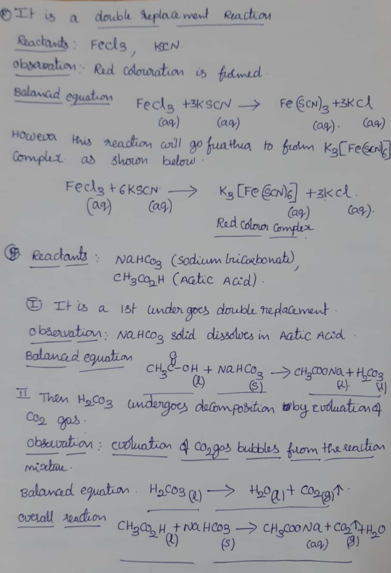 0 It is a double replacement Reaction Reactants: Feels, KCN. observation Red colouration is formed. Balamad eguation Fod. +3K