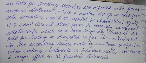 in held for wading securities are weported on the fiens income statement while a similar change in held -you- sale securitie