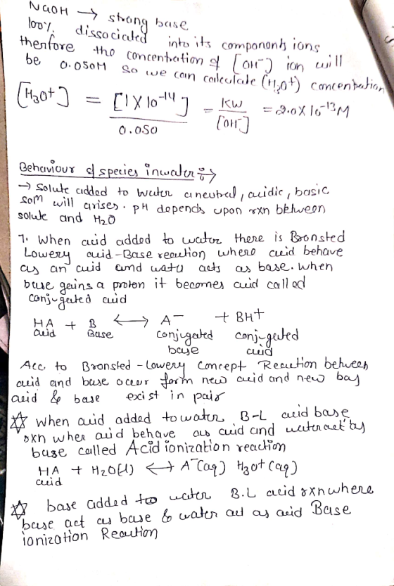 NAOH → strong base so yo dissociated into its compononis ions therlore the concentration of love ion will be 0.050M So we can