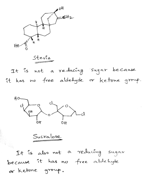 OH tevia Stevia It is not a reducing it has no free aldehyde sugar because or ketone group. sna 애애 Sucralose It is also not a