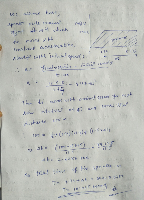 10 t assumeんese sprinter puts he moves wth Distanee ひし, time 5 ID0 눈,(2:74)(11.5)十@5 x 4 t) 100 = DD 5755 l5 So tálad time