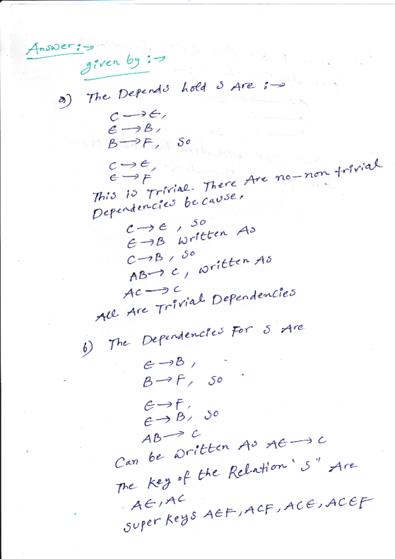 ven a) The Depends hotd Are - This is Trivao. There Are no-non triria Dependencies be cause. e Are Trvial Dependenctes 5) The