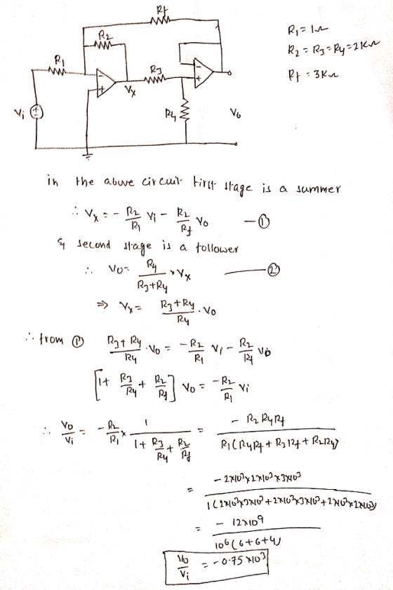 Ri=12 R2 = R3 = Ry=2km В : 3кл in the abue circuit tirst stage is a summer :: Vy - Porno - hayvon -O a second stage is a foll