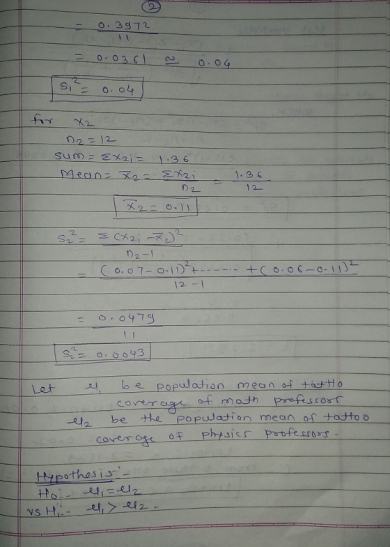 0.3972 - 0.0361 0.04 si = 0.04 for D2=12 sum = EXzi= 1.36 Mean= X2= Exzi 12 1 X 2 = 0.11 2= =(X2; -72² 12-1 (0.07-0.10² 12-1