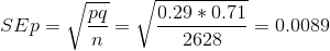 SEp=\sqrt{\frac{pq}{n}}=\sqrt{\frac{0.29*0.71}{2628}}=0.0089