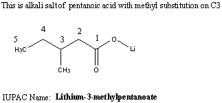 This is alkali saltof pentanoic acid with methyl substitution on C3 4 2 3 5 Нзс CHз IUPAC Name: Lithium-3-methylpentanoate