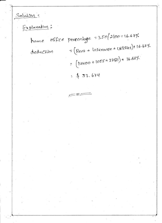 Solulion anation. horn e opre e pereen loge 2350(2100-16.67% (Rent + insurance + u:11ies)+ 16-64% (1uuoo t loss+22GI) + 31. 6