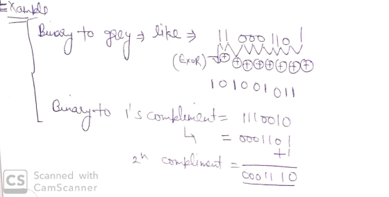 Examble y to grey a like » l ooolio! O oo (ExoR) TE DOEO DE 101001011 [ Buary to ls complement= M0010 2h 4 = 0001101 +1 comp