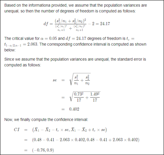 Based on the informationa provided, we assume that the population variances are unequal, so then the number of degrees of fre
