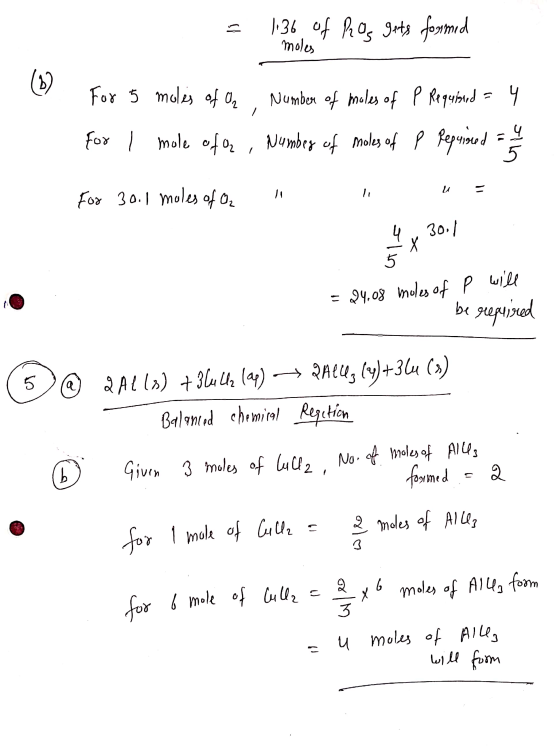 = 1:36 of Ros gets formed moles For 5 moles of Or Number of moles of P Required = 4 for I mole of oz , Number of moles of p R