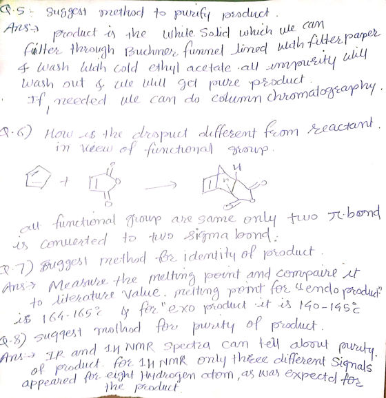 unel lined with filter paper Q.5 Suggest method to purify product. Anst product is the white Solid which we a 2 fulter throug