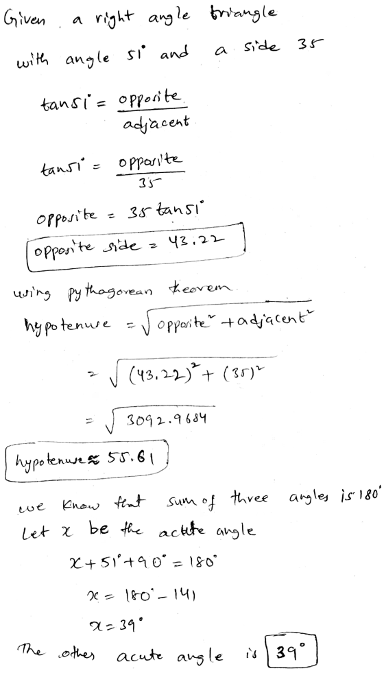 Given a right angle triangle with angle si and a side 35 tansi= opposite adjacent tansi = opposite 35 opposite 35 tansi oppos