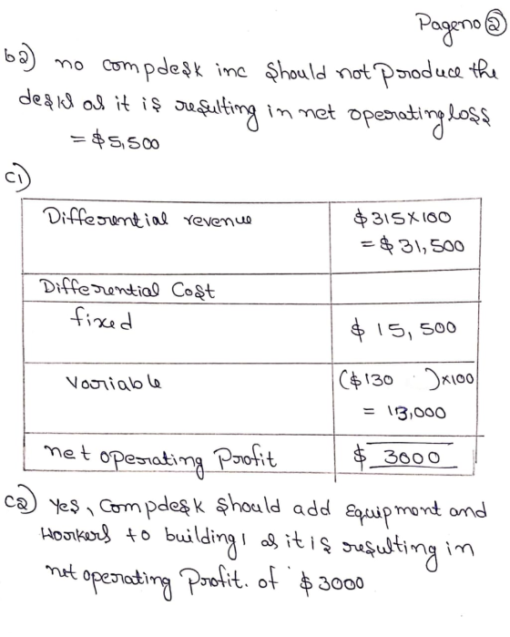 ba) degil ol it iş suçulting in met operating loss Pagen @ no compdesk inc should not produce the = $5,500 Differential reven
