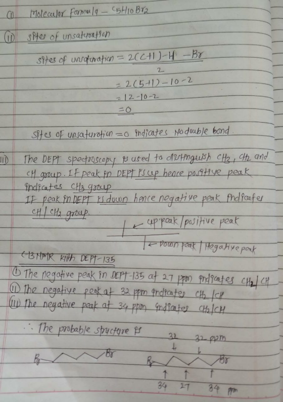 a W Molecular formula – C5H1oBr2 sptes of unsaturatson sites of unsaturation = 20ct)-H -Br - 215+1-10-2 = 12-10-2 sites of un