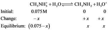 CH,NH, ĐH,0
Initial: 0.075M
Change:
-X
Equilibrium: (0.075-x)
=CH,NH, TH,Oh
0
+ x + x