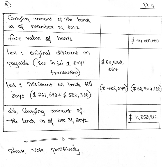 3) P.4 $74,000,000 Caroying amount of the bonds as of December 31, 2012 face value of bonds les original discount on payable