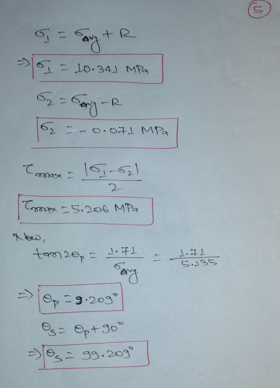og Opt 90° +R Serg 19 = 10.341 MPa Gz = Cong-R 6 = -0.071 MPa max 16,6al max 2 Tmax 25.206 MPa Now, tan 20p ll dofL 5.135 1.7