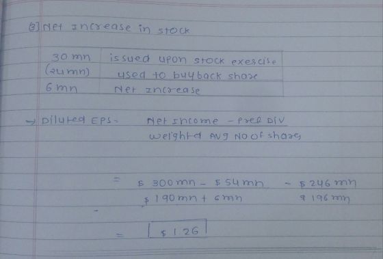 31 Net In Cease in stOck is sued upon stock exes cise 30 mn Caumn) used to bu469ck share 6 mn Net Increase Dilyted EPS- Pree