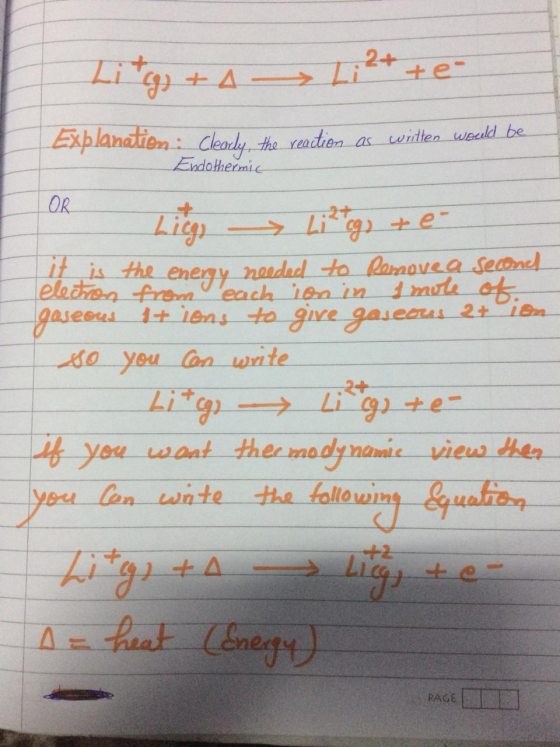 2+ Li +e Explanation Cleady the radien a witen weald be EndoHhermic OR 2+ Licgy Li e- itis the eledron fremeach 1en in tmule