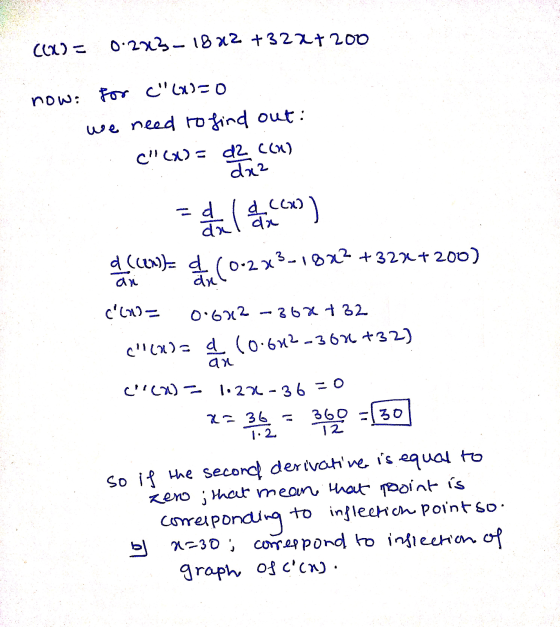 C) 0.2x3-18 x2 +322x200 now: for c(x)=0 we need to find out: C (X) = d2 Cox) da? वर da - dla CCM)) el comoda e re (0-2x3-18