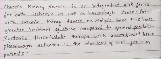 chronic Kidney disease is an independent risk factor for both ischemic as well as hemorrhagic stroke patient with chronic kid