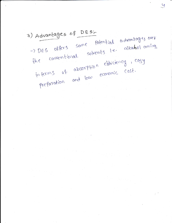 ) Advantages of DE si DES offYrs Some foential ad the contentinal Solvents e alkahe in krms ot absorption elbiciencH , ca Pre