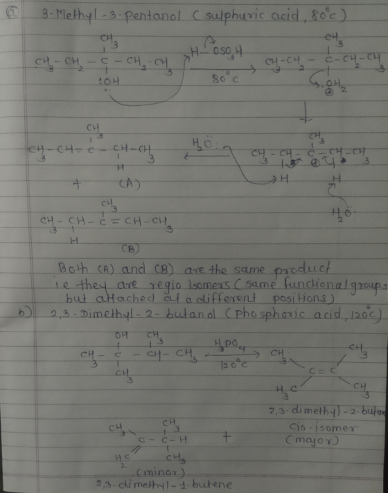 @ 3-Methyl-3-pentanol C sulphuric acid, 80°c). CH₃ CH -CH I H- oso y CH-CH - C-CH-CH CH₂ - CH₂ - C - CH CH OH CH CH . CHCH. C
