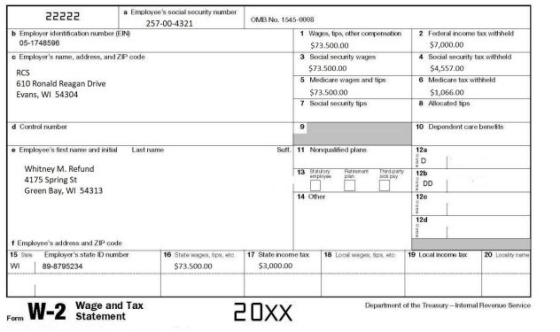 OMB No. 1545-0006 22222 a Employees social security number 257-00-4321 b Employer identificabon number (EIN 05-1748596 c Emp