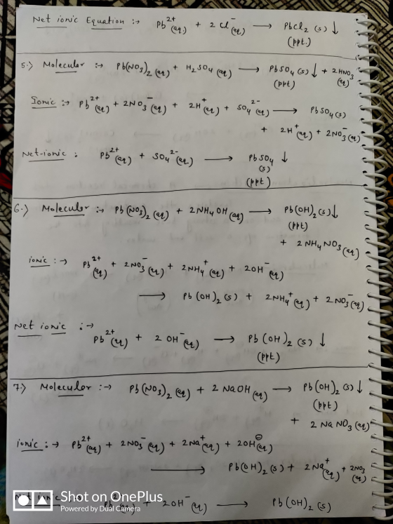 Net ionic Equation is Pb2+ + 2 cl Phcd₂ (ost (ppt.) 2- + 2NO 5.) Moleculer > Pb(NO3), (en) + H, sou cenu) — posou Got + 2HNO,