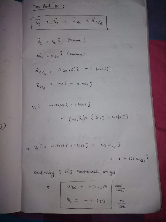 for Rod BC ; ū V + xhele Vc 1> (assume ) ů (assume) WBC و ليا = À clo (1 conso) î - (1fix (6) , o.si - o. 0.866 ACIB Vi= 1176
