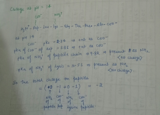 Charge at pu = 14 oo Nuzt wNt - Asp - Leu - Lys - Ely-The-theo-Ala-coo- at pn 14 - cool pka = 2.34 tub as coor pką of coo- of
