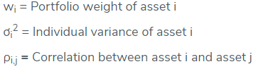 Wi Portfolio weight of asset i d2Individual variance of asset i Pi Correlation between asset i and assetj