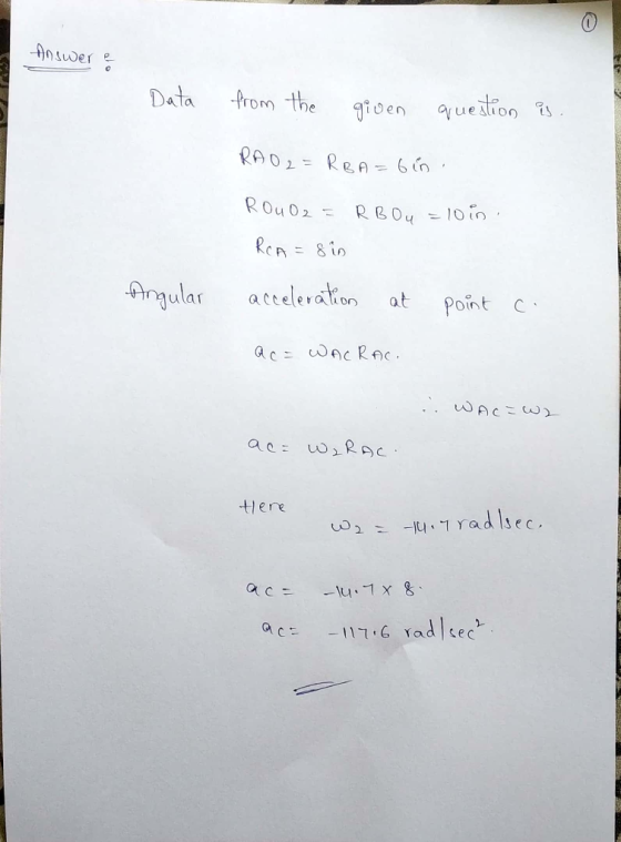 Data romthe toen uetion t ala 4)며ular acceleration at Point C. Hee 다. Trad |sec.