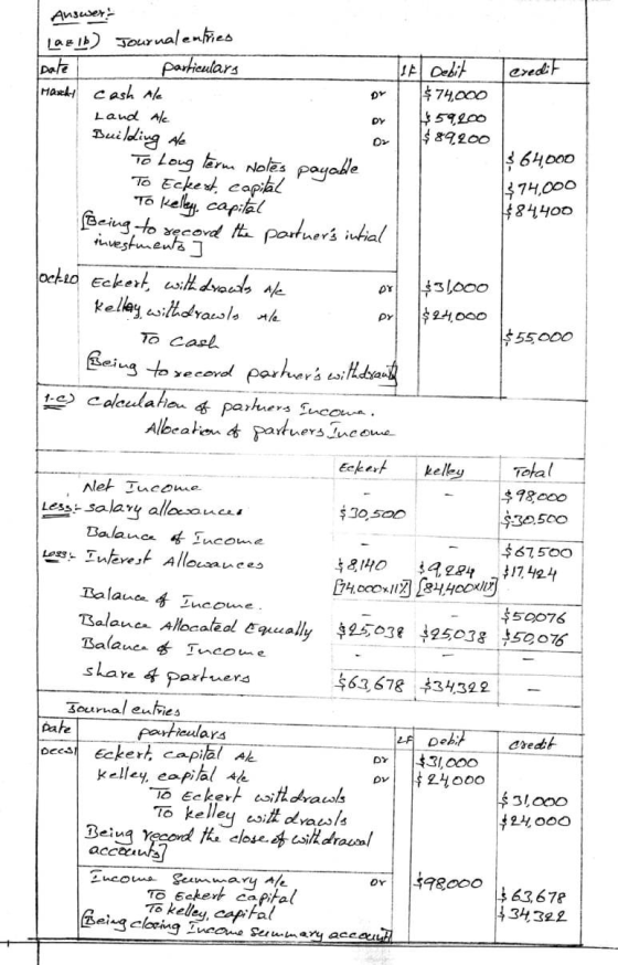 pate Credit Mased $74,000 Answer: Lazib) Journal entries particulars If Debit cash Ale $ 74,000 Land Ale 59,800 Building the