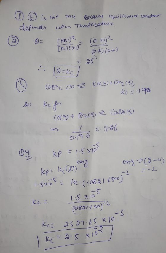 o not true depends upen because equilibrium constant Temperature @ O: CH2 (0-5)? [m3cm 06 (0.1) - 25 Cobra cs Z COCs) + B2 28