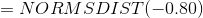 = NORM SDIST(-0.80)