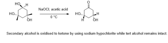 но NaOCI, acetic acid H он но,. НОо.. 0 °C он Н Secondary alcohol is oxidised to ketone by using sodium hypochlorite while te