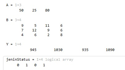 A1x3 50 25 80 В 3x4 9 5 11 6 7 12 96 4 Y 1x4 945 1030 935 1090 jeninStatus- 1x4 logical array
