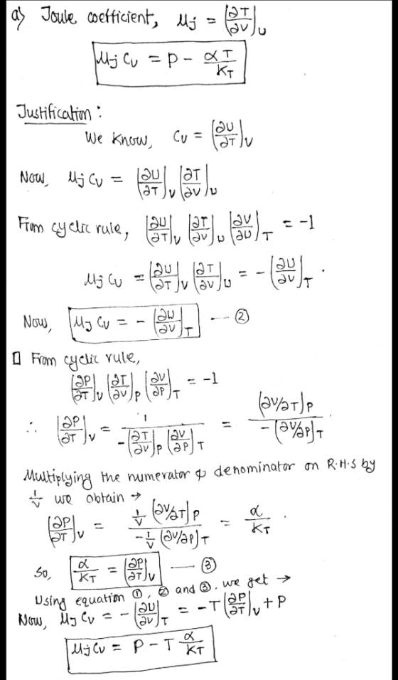 ay Joule coefficient, Mj = @). uj Cu = p - online Justification : - We know, cu = (ou du Now, Mj Cu = key could Firm eyelic r