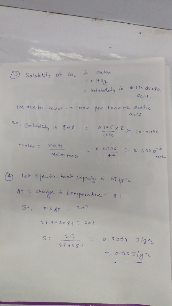 I Solubility of con in Water 50.1457 = solubilety in to im acetic acid, IM acetic acid imole per looo me acetic aid so, Solub