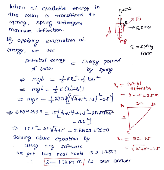 Fj Caso When all available energy the collar spring, A Es Quist Bw. see If = spring force E by spring рх, is transffered to s