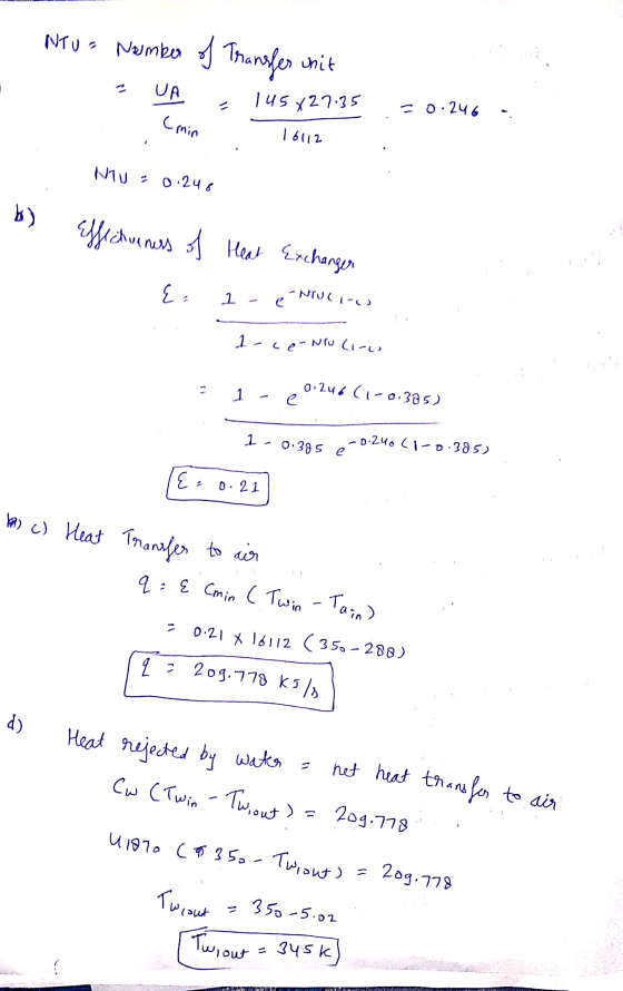 NTUT Namber it Intoa Number of Transfer unit - UA 145x27:35 (min 10112 -0.246 . NU -0. 248 b) Effectueness of Heat Exchanger
