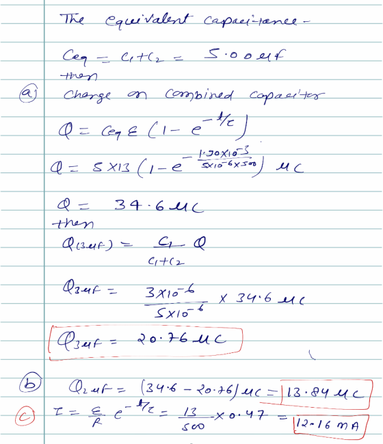 The equivalent capacitance- Ceq = letle= sooner then Charge an combined capaciter Q = Ceq e Cl- é the - 1490X1053 z SX13 (1-